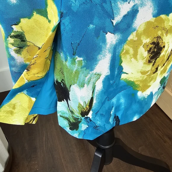 JONES NEW YORK Size 6 Women's Blue And Yellow Floral Sleeveless Midi Dress - Picture 7 of 8